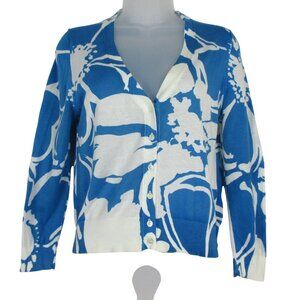 J. Crew Cardigan Blue and White Floral V-Neck Buttons Size M Cottagecore Demure
